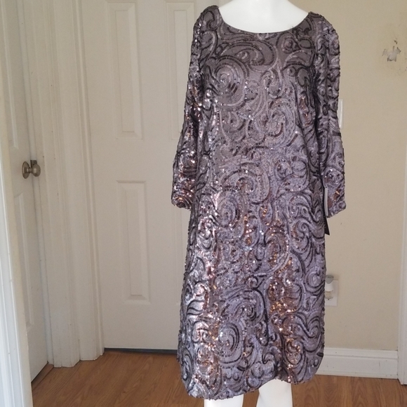 Luxology Sequin Shift Dress (Charcoal) - Picture 2 of 3
